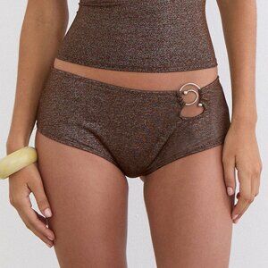 Motel Rocks Avi Swim Short in Shimmer Brown with Side Spiral Size XSXS
